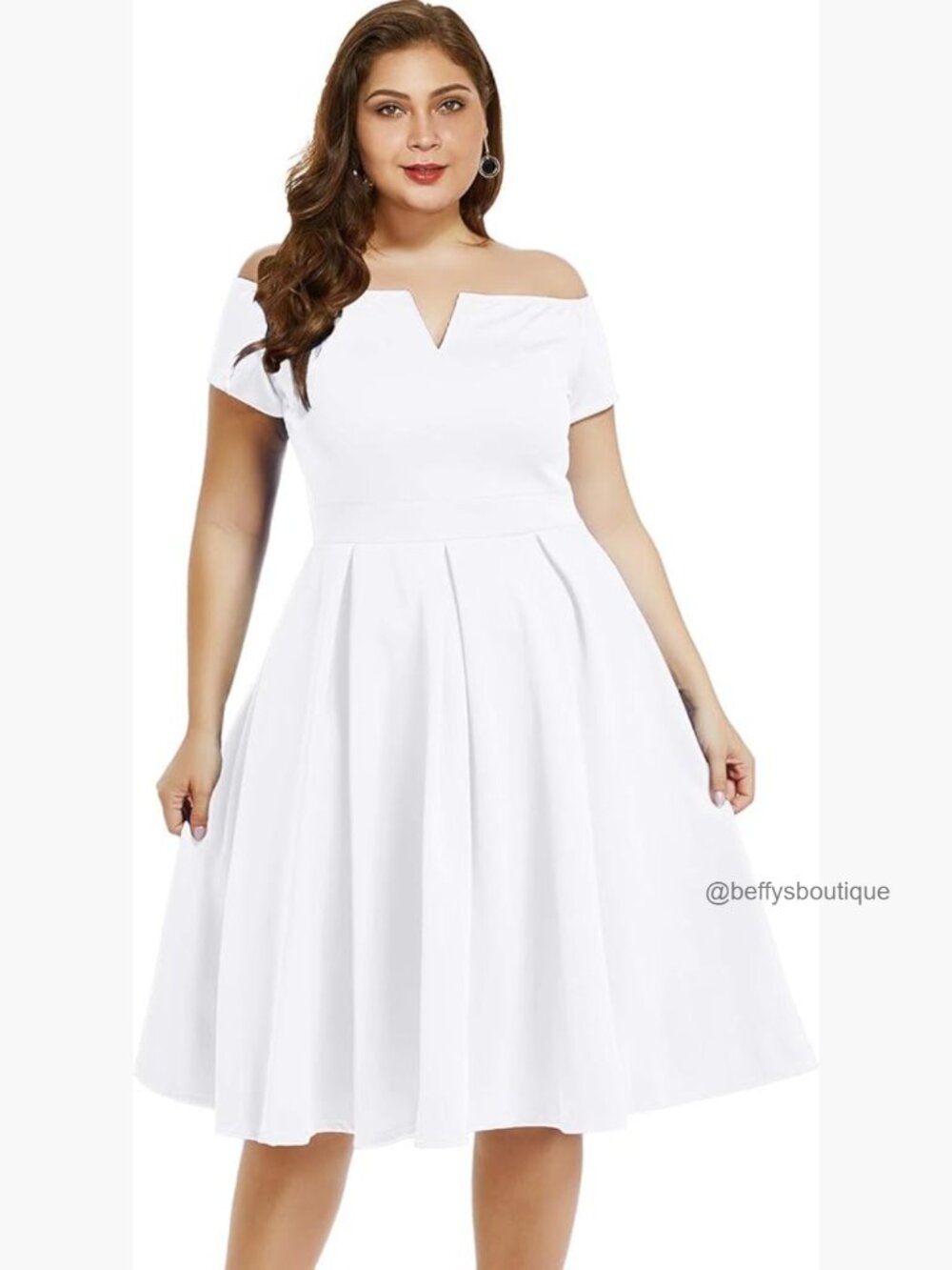 Plus Size Vintage 1950s Off Shoulder Swing Midi Party Dress L-5XL